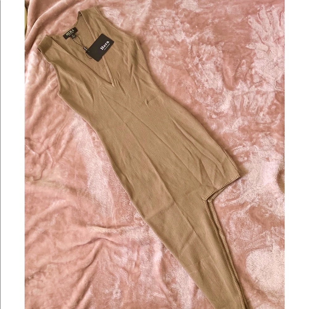 Asymmetric Hem Midi Dress - Mocha